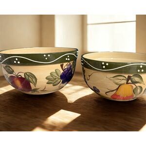 Vintage 2pc Casa Vero by ACK Hand-painted Grape/Apple/Pear Fruit Pattern Bowls
